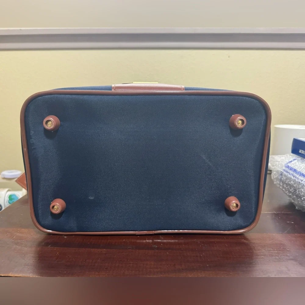 Jaguar Train Case Carry on Cosmetic Overnight Bag Navy Brown 12